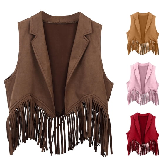 RUTAYY Girls Vest Turndown Collar Sleeveless Open Front Bottom Solid Color Kids Outerwear Brown