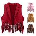 thumbnail image 1 of RUTAYY Girls Vest Turndown Collar Sleeveless Open Front Bottom Solid Color Kids Outerwear Red, 1 of 4