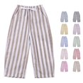 thumbnail image 1 of RUTAYY Girls Wide Leg Capri Pants Vertical Stripe Print Elastic Drawstring Waist Side Pockets Casual Summer Bottoms Khaki, 1 of 6