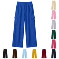 thumbnail image 1 of RUTAYY Girls Wide Leg Cargo Pants Elastic Waist Drawstring Side Pockets Trousers Trendy Relaxed Outdoor Wear Blue, 1 of 6