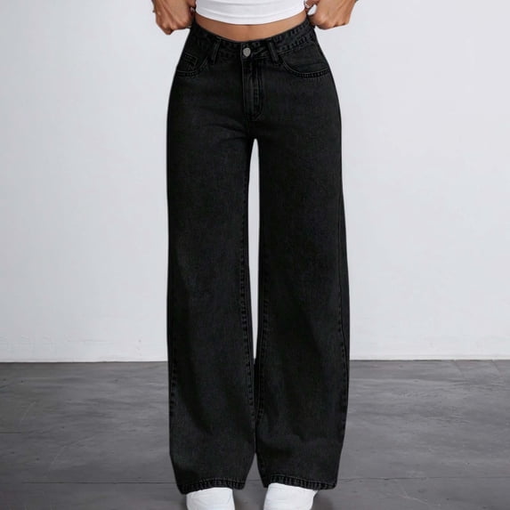 RUTAYY Girls Wide Leg Jeans High Waisted Comfortable Stretch Denim Pants with Pockets Casual Everyday Wear Black