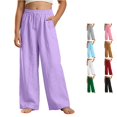 thumbnail image 1 of RUTAYY Girls Wide Leg Pants Elastic Waist Drawstring with Pockets Trousers Casual Daily Wear Purple, 1 of 4