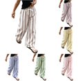 thumbnail image 1 of RUTAYY Girls Wide Leg Pants Stripe Print Elastic Waist Drawstring Pockets Trousers Lightweight Casual Wear Khaki, 1 of 9