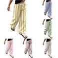 thumbnail image 1 of RUTAYY Girls Wide Leg Pants Stripe Print Elastic Waist Drawstring Pockets Trousers Lightweight Casual Wear Yellow, 1 of 9