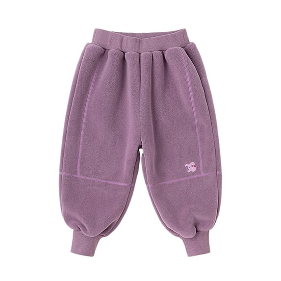 RUTAYY Girls Winter Pants Solid Color Thickened Double Plush Sweatpants Warm Comfortable Leisure Elegant Trousers