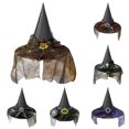 thumbnail image 1 of RUTAYY Girls Witch Hat Spider Web Mesh Veil Decor Pointed Top Wide Brim Halloween Party Hats Gold, 1 of 4