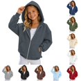 thumbnail image 1 of RUTAYY Girls Zip Up Hoodie, Basic Solid Color Full Zip Long Sleeve Sweatshirt Casual Fall Jacket with Double Side Pockets for Kids, 1 of 5