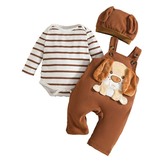RUTAYY Infant Boys Girls Clothing Sets Long Sleeve Striped Prints Romper Bodysuit Cartoon Suspender Pants Classic Versatile Outfit Sets