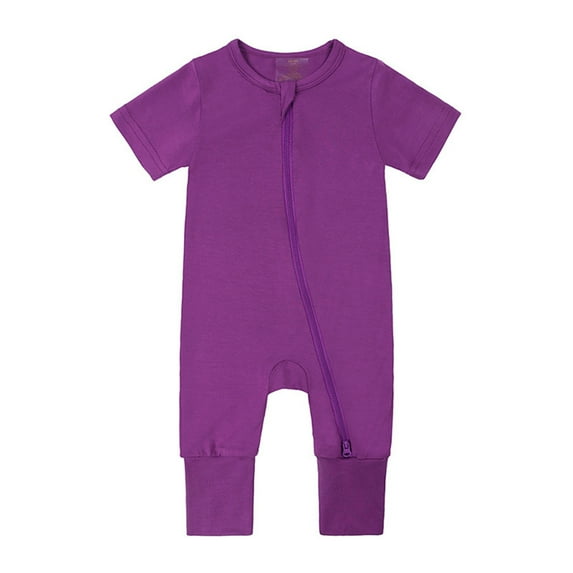 RUTAYY Boys Girls Jumpsuit Baby Rompers Footless Pajamas Zipper Short Sleeve Sleeper Jumpsuit Trendy Clothes, Purple, 3-6 Months