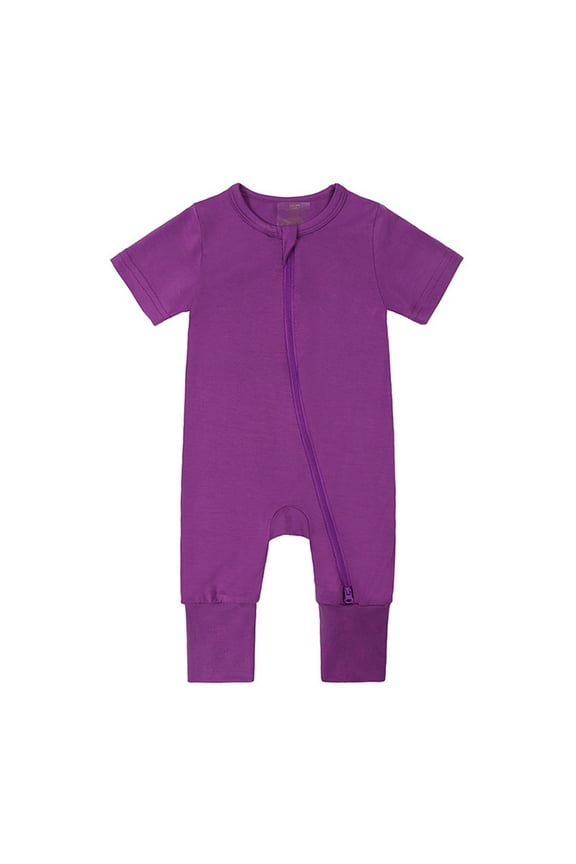 Boys Girls Jumpsuit Baby Rompers Footless Pajamas Zipper Short Sleeve Sleeper Jumpsuit Trendy Clothes, Purple, 3-6 Months
