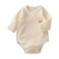 thumbnail image 1 of RUTAYY Boys Girls Jumpsuit Long Sleeved Jacquard Coat Summer Thin Baby Triangular Coat Pure Crawling Suit Classic Versatile Onesie, Beige, 0-1 Months, 1 of 3