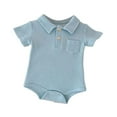 thumbnail image 1 of RUTAYY Boys Girls Jumpsuit Short Sleeve Romper Bodysuits Trendy Clothes, Blue, 6-12 Months, 1 of 4