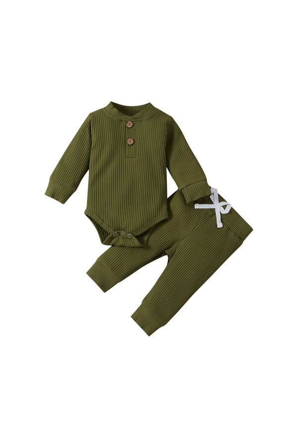 Infant Boys Girls Outfit Sets Fsll Winter Warm Long Sleeve Solid Color Romper Pants 2-Pack Soft Comfy Daily Wear Elegant Fashion Clothing Sets