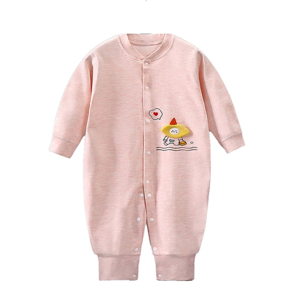RUTAYY Boys Girls Sleepwear Summer Fall New Long Sleeved Clothes Boneless Sewing Cotton Blend Bodysuit Holiday & Beach Homewear, Pink, 6-12 Months
