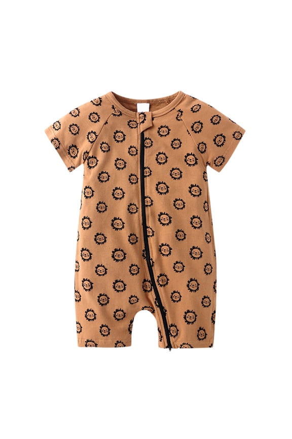 Boys Jumpsuit Summer Short Sleeved Baby Print Double Zipper Crawl Bodysuit Simple Elegant Onesie, F, 3-6 Months