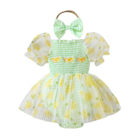 RUTAYY Girls Dress Short Sleeve Plaid Prints Floral Romper Bodysuits Dress Classic Versatile Clothing, Yellow, 6-12 Months