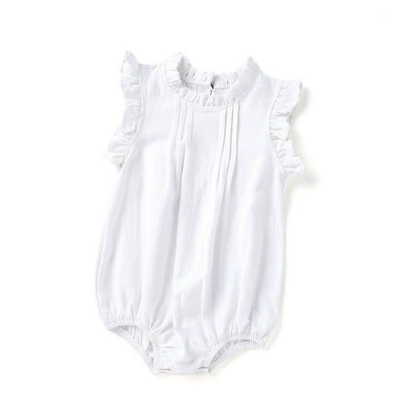 RUTAYY Girls Jumpsuit Solid Color Breathable Fly Sleeves Romper Jumpsuit Cloths Simple Elegant Onesie, White, 6-9 Months