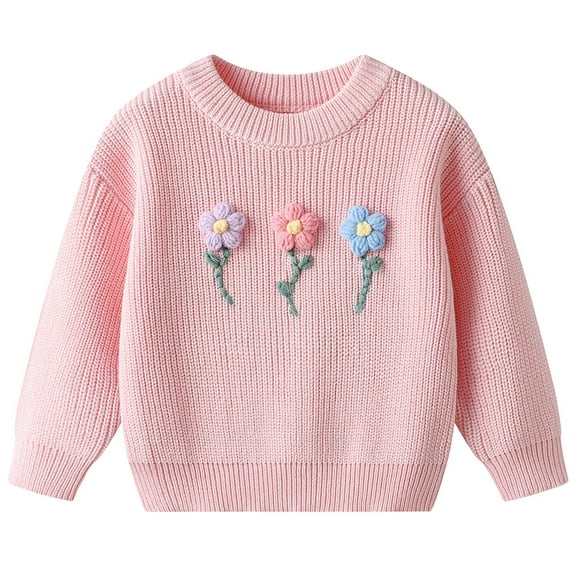 RUTAYY Girls Knit Sweater Long Sleeve Hand Embroidered Floral Pullover Top Soft Comfortable Casual Daily Wear 0-8 Years Leisure Vacation Undershirt