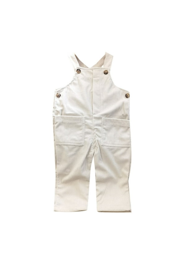 Infant Girls' Trousers Adjustable Shoulder Straps And Durable Overalls Classic Style, White, 6-12 Months