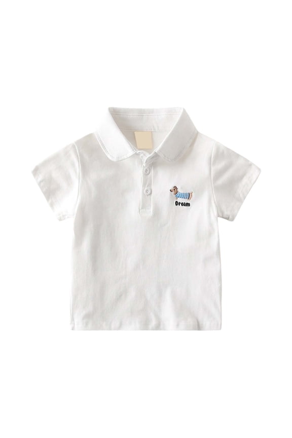 Infant Infant Boys' Polo Shirt Casual cartoon print gentleman short sleeve POLO shirt lapel Elegant Stylish Tops , White, 12-18 Months
