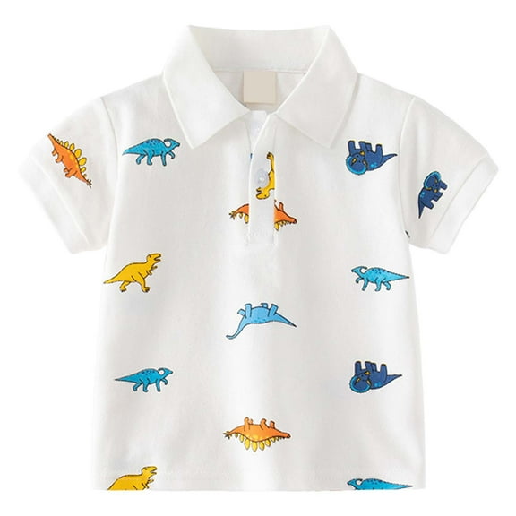 RUTAYY Boys' Polo Shirt Shirt Casual Short Sleeve Cartoon Print Fashion Top Classic Versatile Tops , White, 12-18 Months