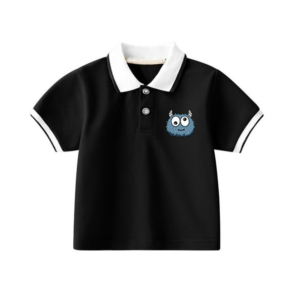 RUTAYY Infant Infant Boys' Polo Shirt Short Sleeve Solid Color Button Closure Casual Bohemian style , Black, 18-24 Months