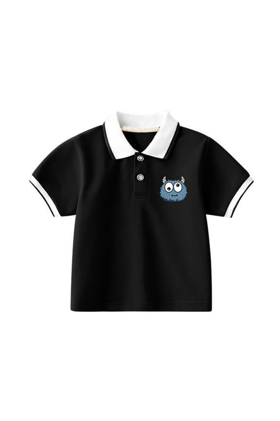 Infant Infant Boys' Polo Shirt Short Sleeve Solid Color Button Closure Casual Bohemian style , Black, 18-24 Months