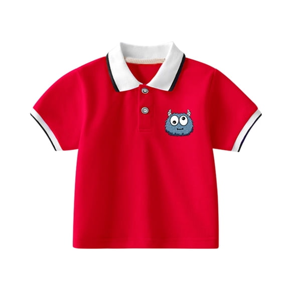 RUTAYY Boys' Polo Shirt Short Sleeve Solid Color Button Closure Casual Cute Tops , Red, 12-18 Months