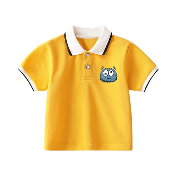 RUTAYY Boys' Polo Shirt Short Sleeve Solid Color Button Closure Casual Fashionable Beach Tops , Yellow, 12-18 Months