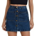 thumbnail image 1 of RUTAYY Jean Skirts For Women Denim High Waisted Trendy Stretchy Mini Button Front Short Pencil Skirt With Patch Pockets Solid Color Smocked Boho Pleated Skirts, 1 of 4