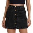 thumbnail image 1 of RUTAYY Jean Skirts For Women Denim High Waisted Trendy Stretchy Mini Button Front Short Pencil Skirt With Patch Pockets Solid Color Smocked Boho Pleated Skirts, 1 of 4