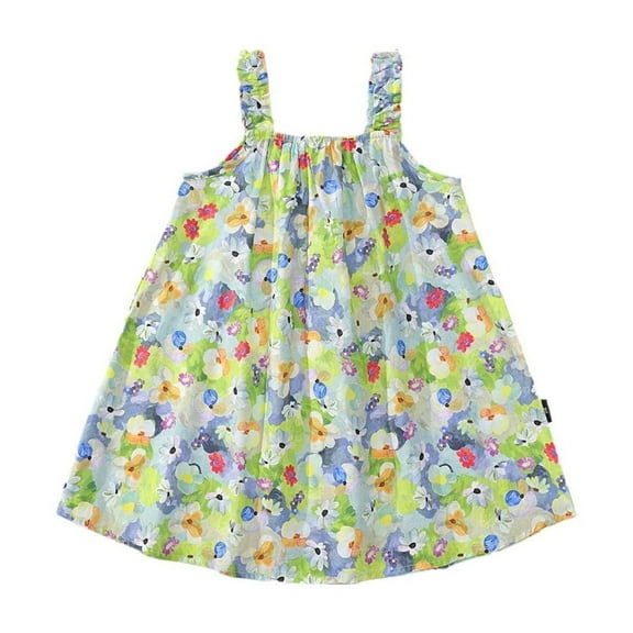 RUTAYY Kids Girls Cute Summer For Casual Wearfloral Strap Design Casual Chic Dress , Green, 7-8 Years