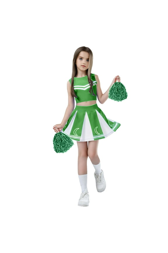 Kids Girls Outfits Sets Cheerleading Stage Performance Competition Party Set Holiday Vacation Beach, Green, 5-6 Years