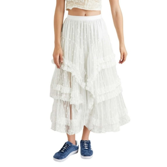 RUTAYY Lace Asymmetrical Midi Skirt For Women Elegant Tiered Cake Skirt With Flowy Design For Parties And Solid Color Casual Travel Skirts