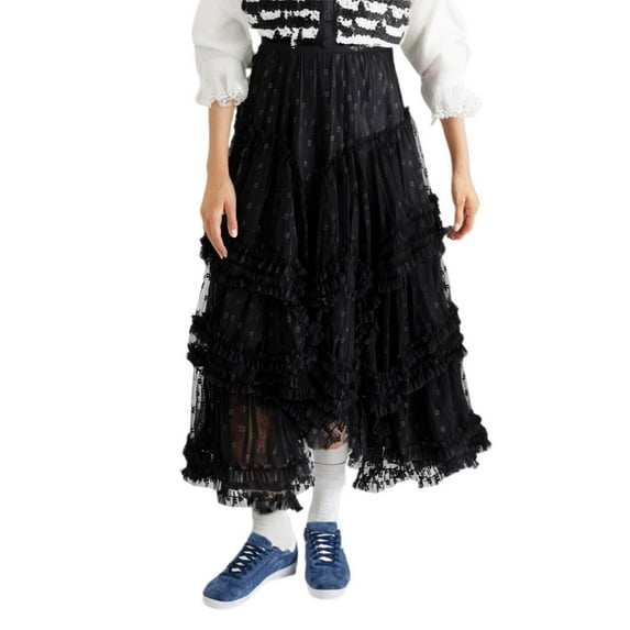 RUTAYY Lace Asymmetrical Midi Skirt For Women Elegant Tiered Cake Skirt With Flowy Design For Parties And Solid Color Flowy Swing Skirts