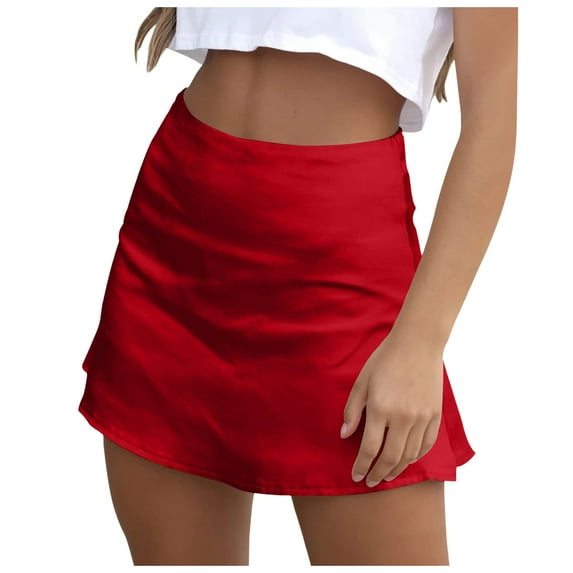 RUTAYY Ladies Casual Satin Silk High Waist With Zipper Mini Skirt For Women Solid Color Smocked Boho Pleated Skirts