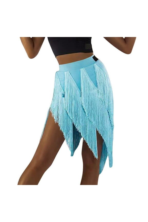 Latin Dance Skirt Women 2025 New Spell Multi Layer Tassel Skirt National Standard Practice Solid Color Casual Travel Skirts