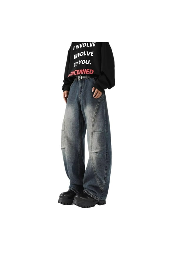 Men's Baggy Jeans Wide Leg Solid Color with Pocket Loose Fit Streetwear Elegant Chic Trousers