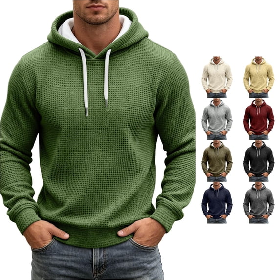 RUTAYY Men's Basic Hoodie Long Sleeve Drawstring Waffle Knit Relax Fit Everyday Pullover Sweatshirt Green