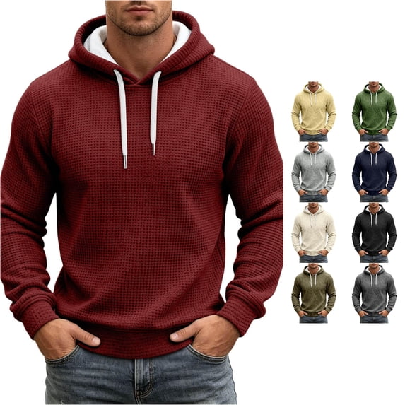 RUTAYY Men's Basic Hoodie Long Sleeve Drawstring Waffle Knit Relax Fit Everyday Pullover Sweatshirt