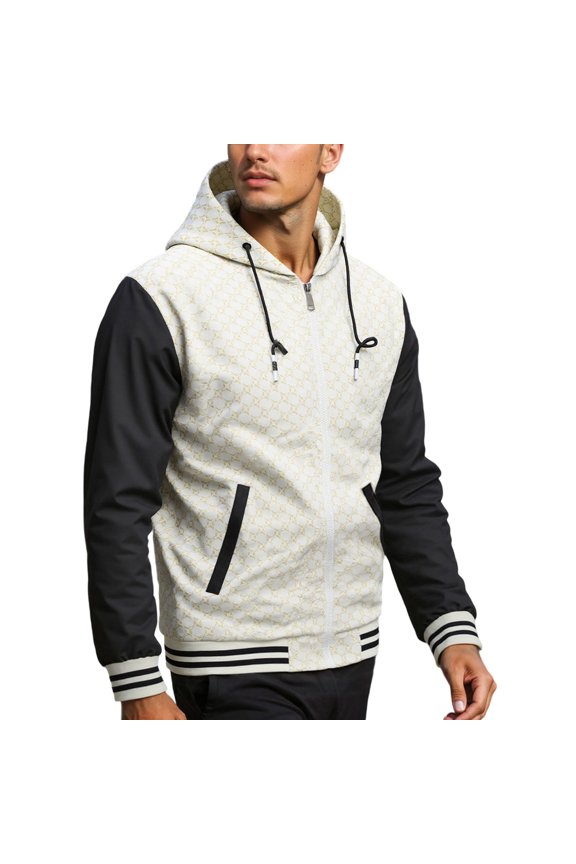 Men's Casual Jacket Long Sleeve Slim Fit Patchwork Zipper with Drawstring Pocket Autumn Winter Daily Wear Trendy Versatile Tops