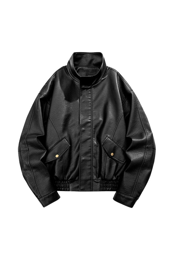 Men's Casual Leather Jacket Solid Color Long Sleeve with Pocket Warmth Soft Comfortable Daily Wear Chic Classic Tops