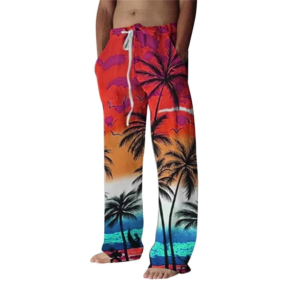 RUTAYY Men's Casual Pants 3D Gradient Print with Drawstring Belt Daily Wear Chic Holiday Trousers
