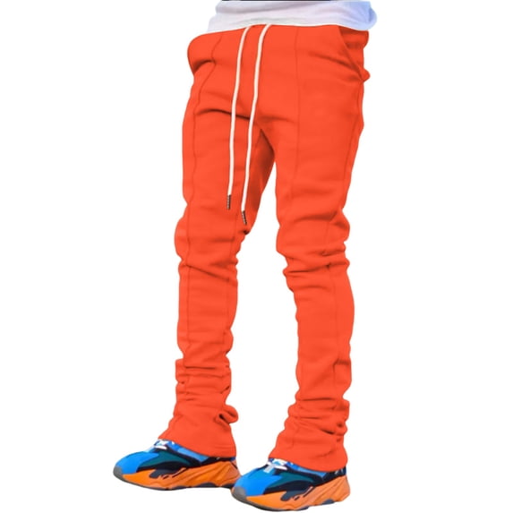 RUTAYY Men's Casual Pants Sports Four Season Long Flared Slim Fit Elastic Waist Solid Color Holiday Vibrant Trousers