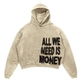thumbnail image 1 of RUTAYY Men's Cropped Hoodie Long Sleeve Front Pocket Letter Slogan Front Print Pullover Sweatshirt Beige, 1 of 2