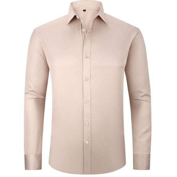 RUTAYY Men's Dress Shirts Solid Color Long Sleeve Turndown Collar Stretch Formal Business Casual Button Down Playful Vacation Blouse