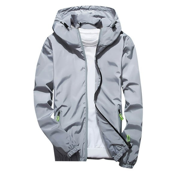 RUTAYY Men's Hooded Jacket Casual Solid Color Long Sleeve Reflective Zipper Outdoor Sport Coat Classic Elegant Tops