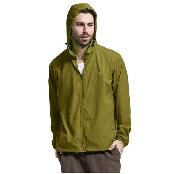 RUTAYY Men's Hooded Jacket Solid Color Long Sleeve Lightweight Windproof Raincoat Outdoor Trendy Versatile Tops