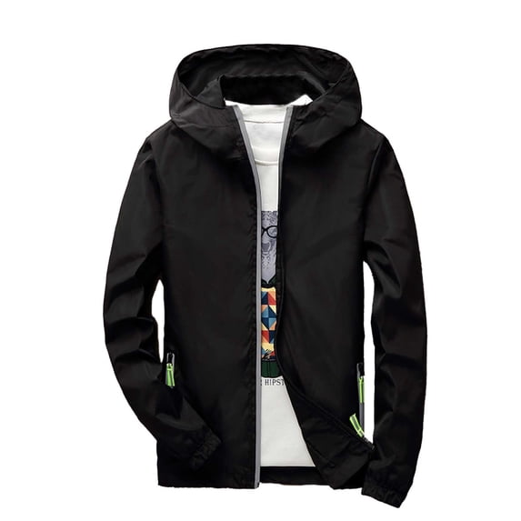 RUTAYY Men's Hooded Jacket Zipper Solid Color Long Sleeve Casual Windbreaker with Pocket Coat Leisure Stylish Tops
