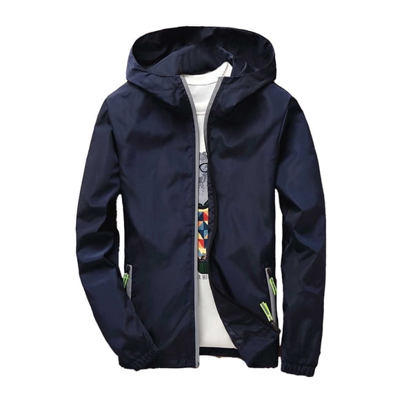 RUTAYY Men's Hooded Jacket Zipper Solid Color Long Sleeve Casual Windbreaker with Pocket Coat Leisure Stylish Tops
